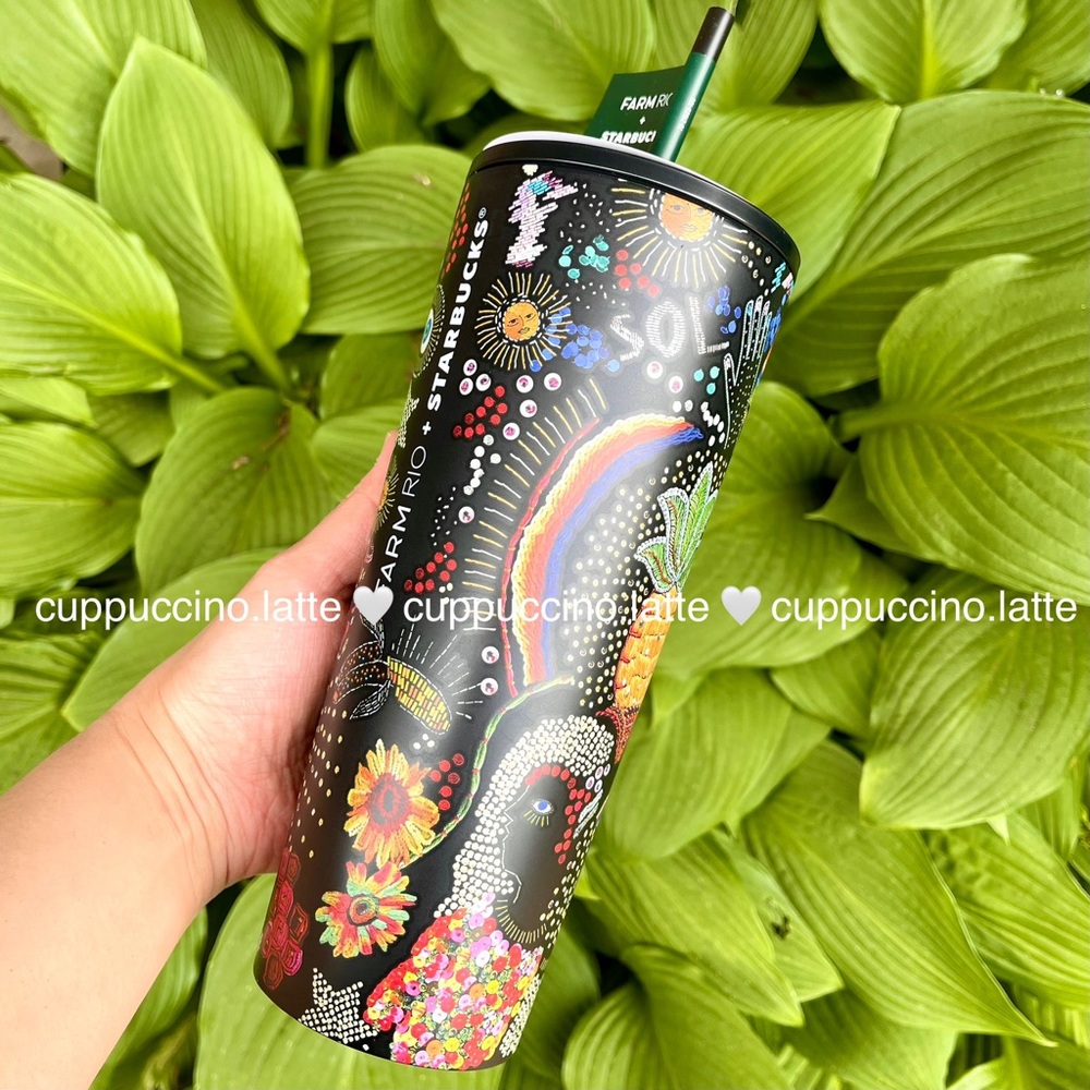 🌈SOLD OUT🌴Starbucks + FARM Rio Black Tropical ‘Borogodo’ SS Tumbler & Bottle - Picture 5 of 16